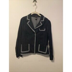 NWT -KIKIT Dark Indigo Blue Denim Women's Jacket with Contrast Trim Size Medium
